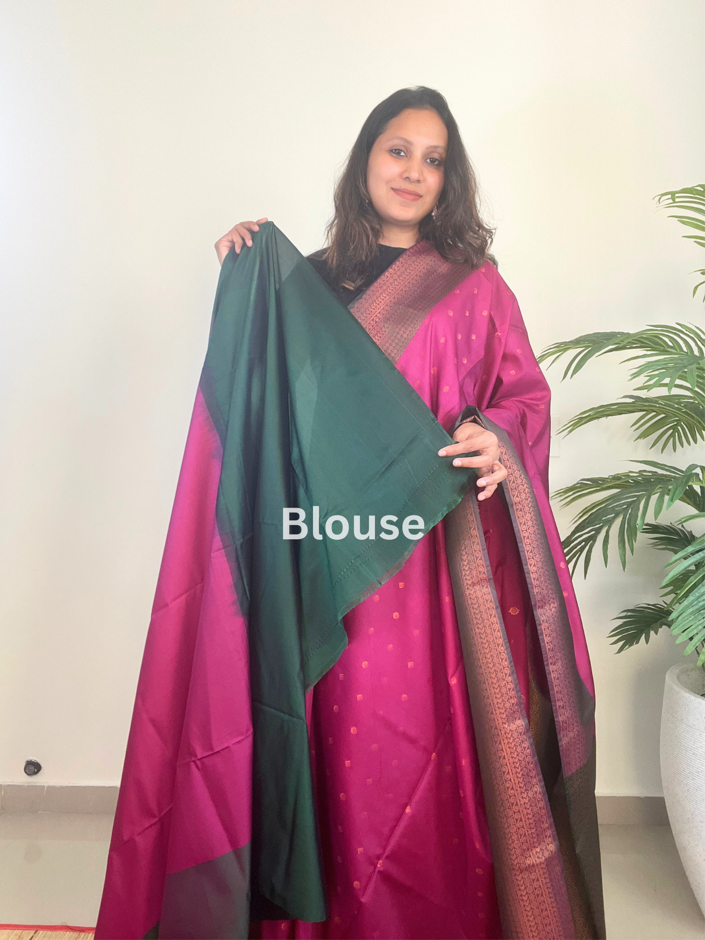 Dark Pink and Green - Premium Soft Silk Saree