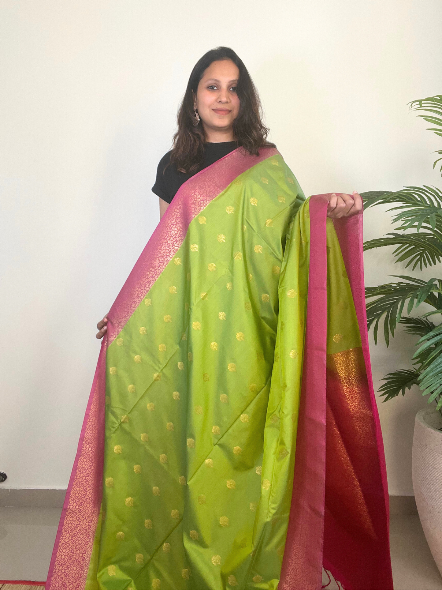 Light Green and Pink - Premium Soft Silk Saree