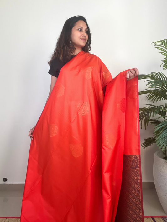 Orange and Black - Soft Silk Saree