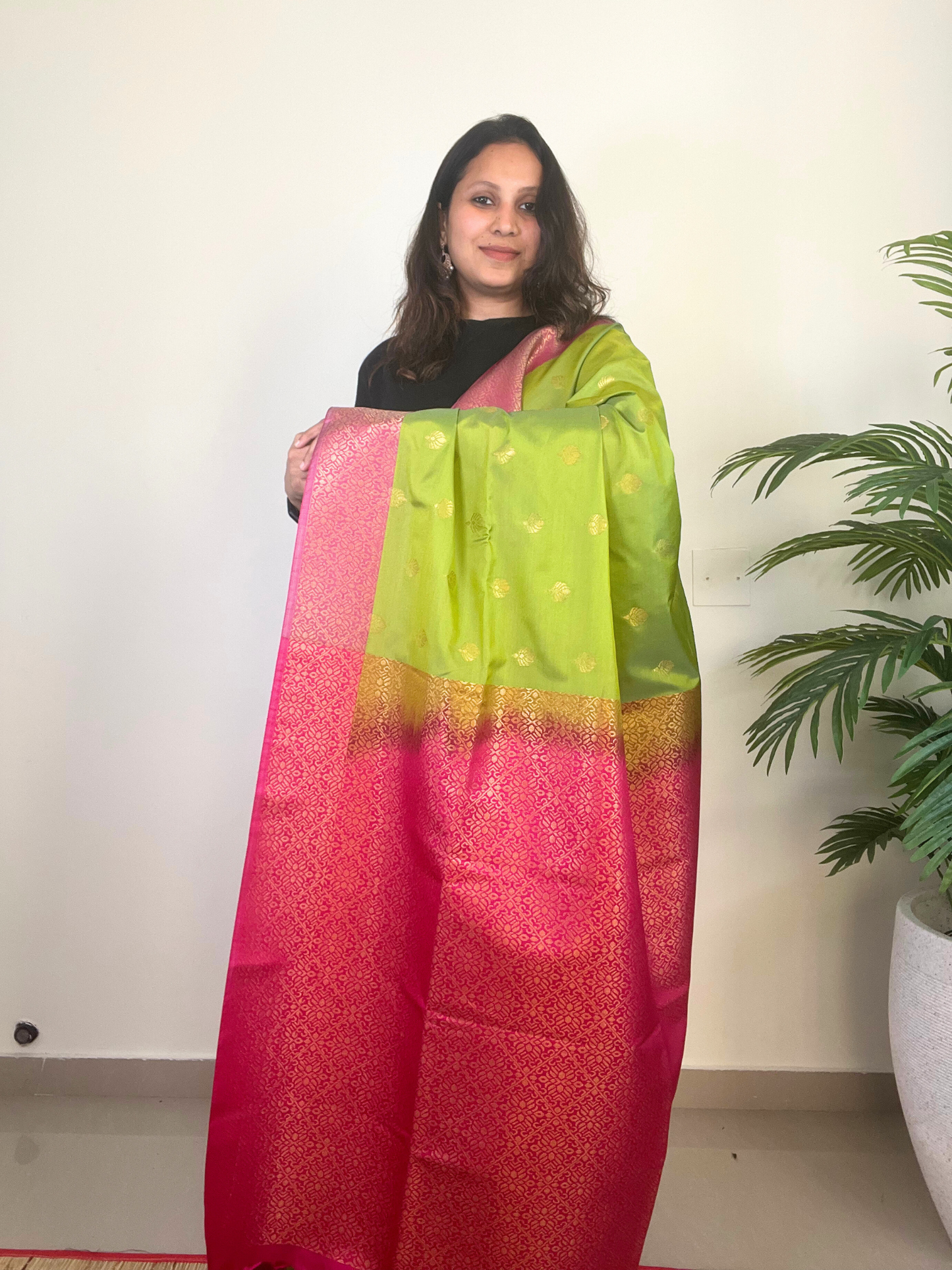 Light Green and Pink - Premium Soft Silk Saree