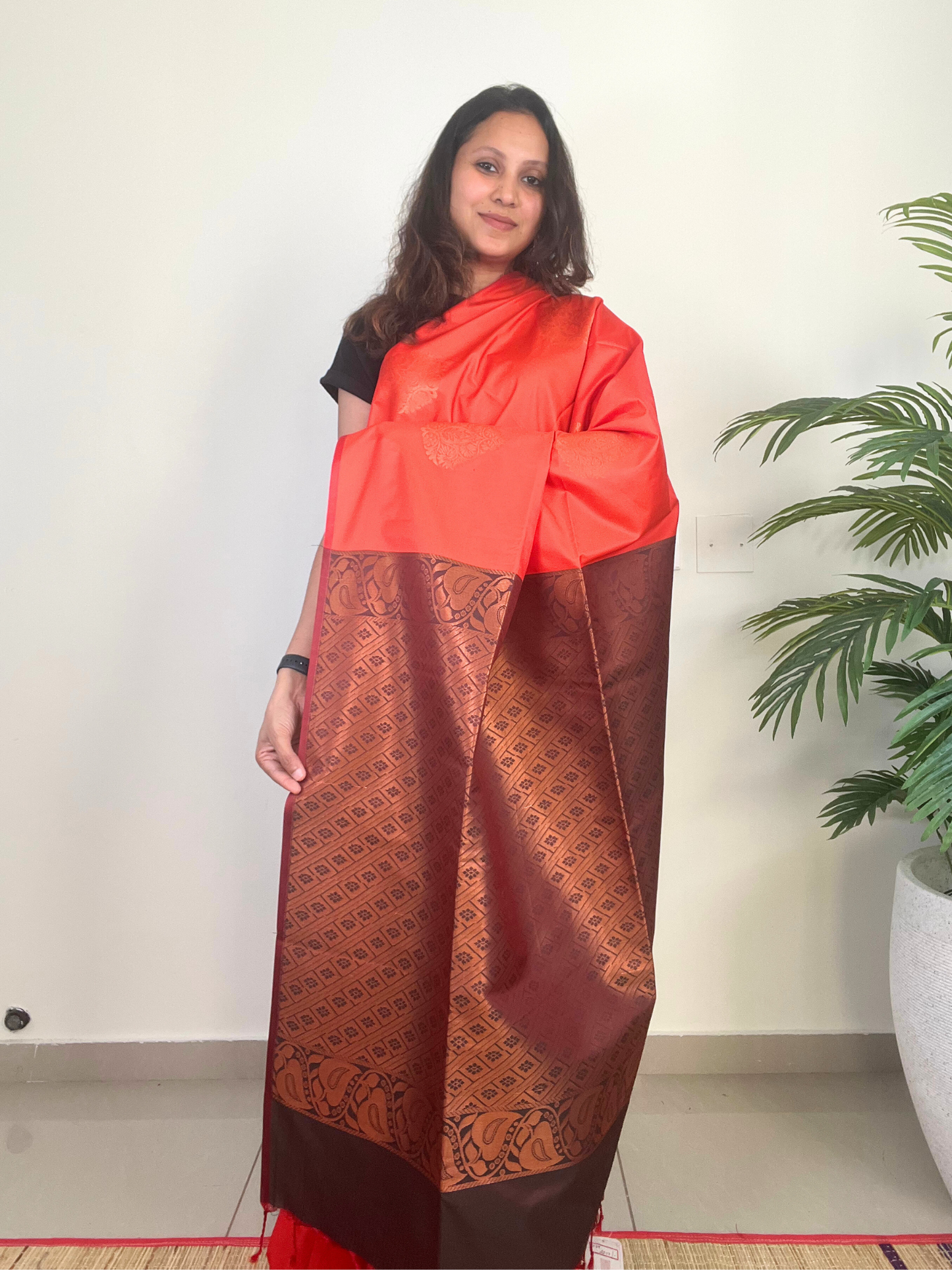 Orange and Black - Soft Silk Saree