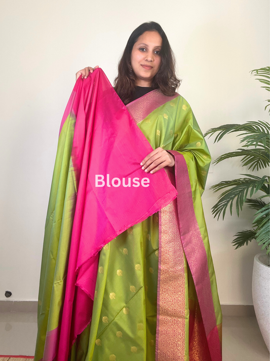 Light Green and Pink - Premium Soft Silk Saree
