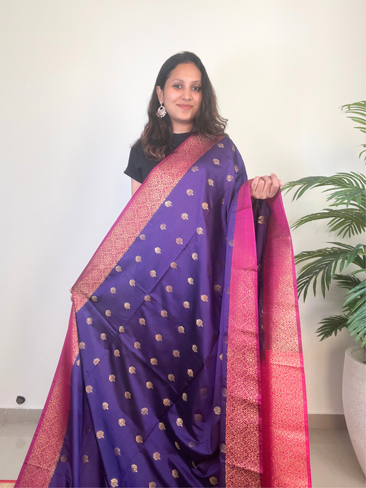 Purple and Pink - Premium Soft Silk Saree