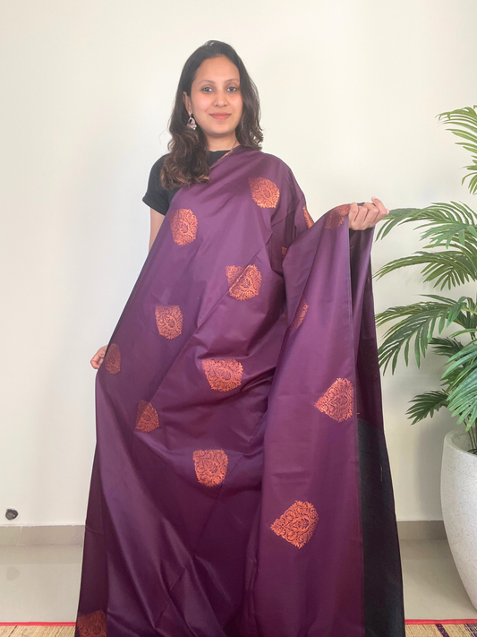 Purple and Green - Soft Silk Saree