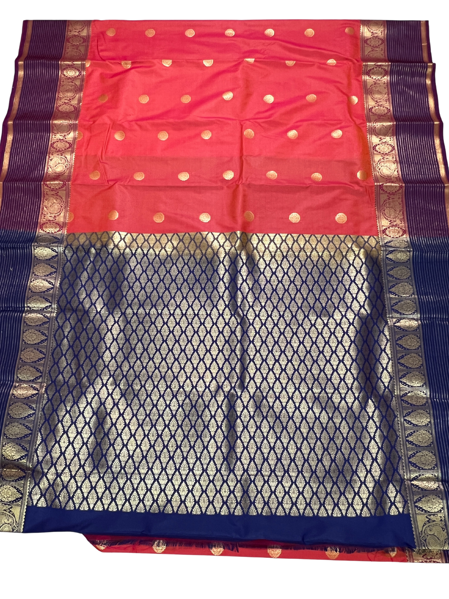 Orange with Dark Blue Border - Vintage - Semi Kanchipuram Saree