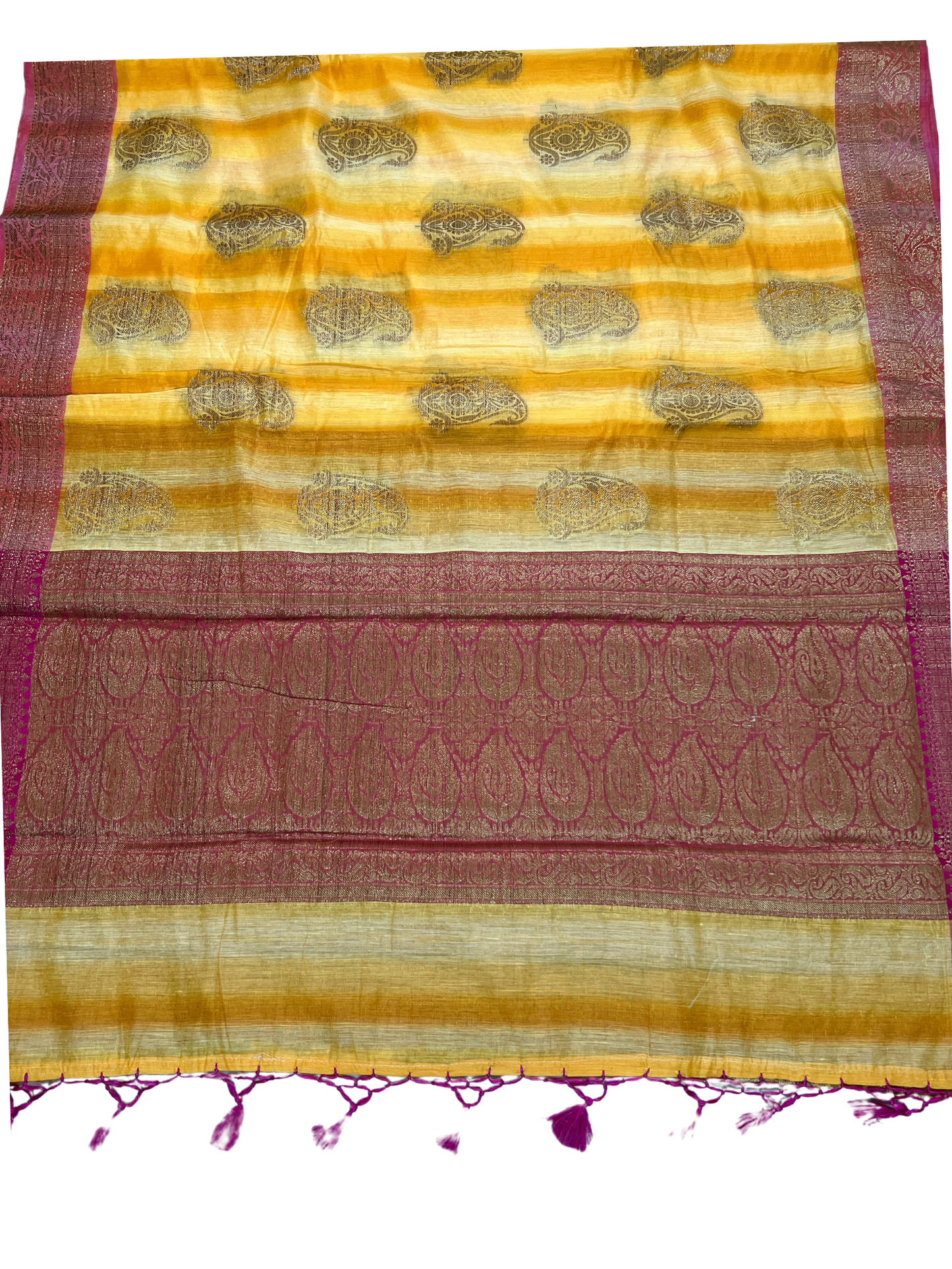 Yellow and Pink - Linen by Cotton Saree