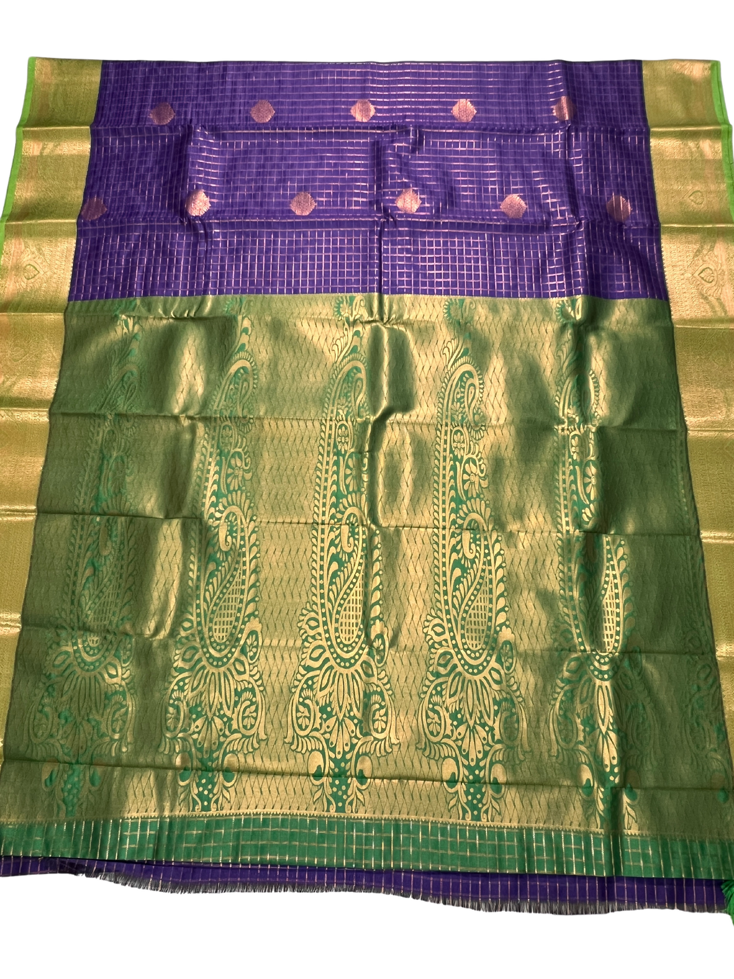 Purple and Green - Kattam - Kanchipuram Silk Saree