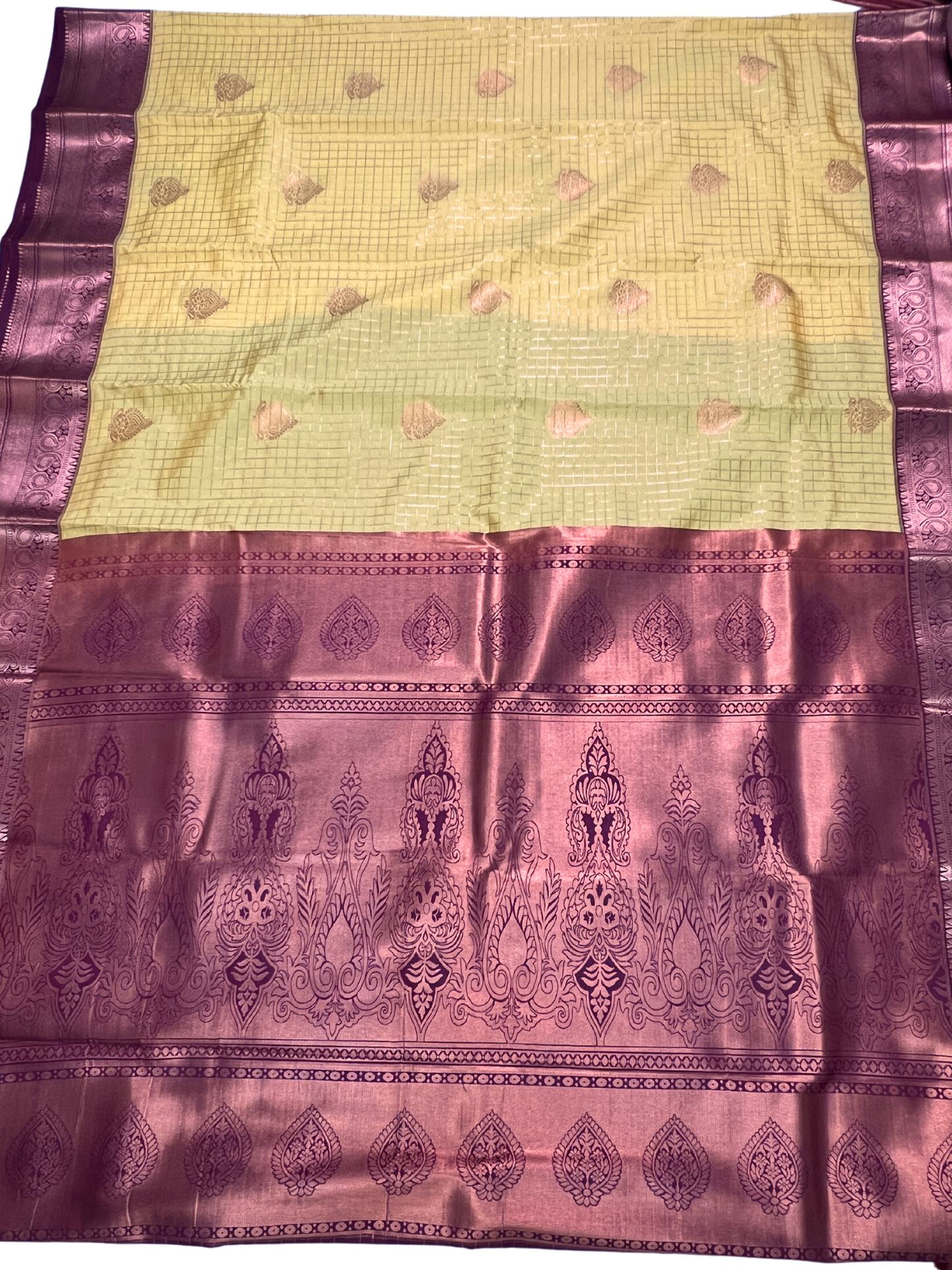 Yellow and Maroon - Kattam - Kanchipuram Silk Saree