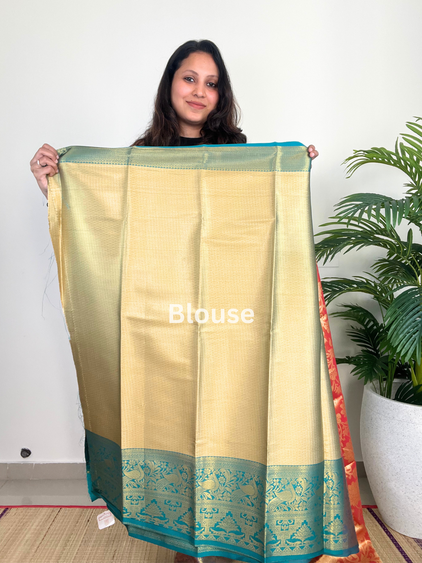 Orange and Green - Semi Kanchi Tissue Saree