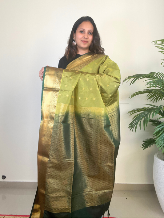 Light Green and Dark Green - Soft Silk Saree