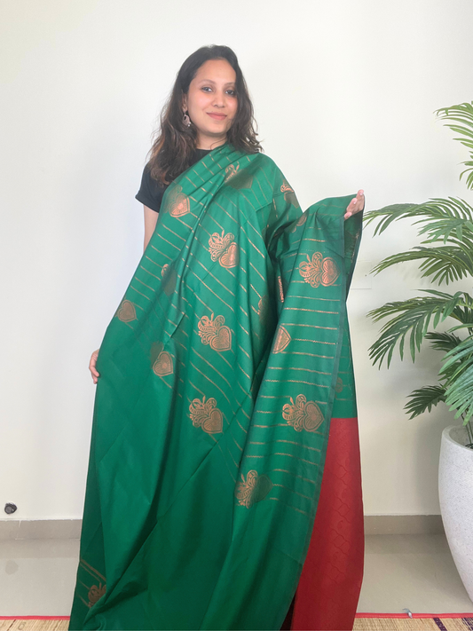 Green and Red - Soft Silk Saree