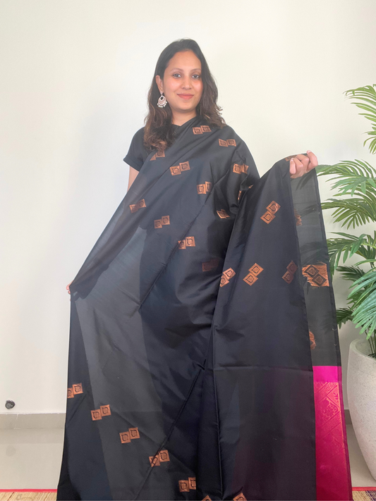 Black and Pink - Soft Silk Saree