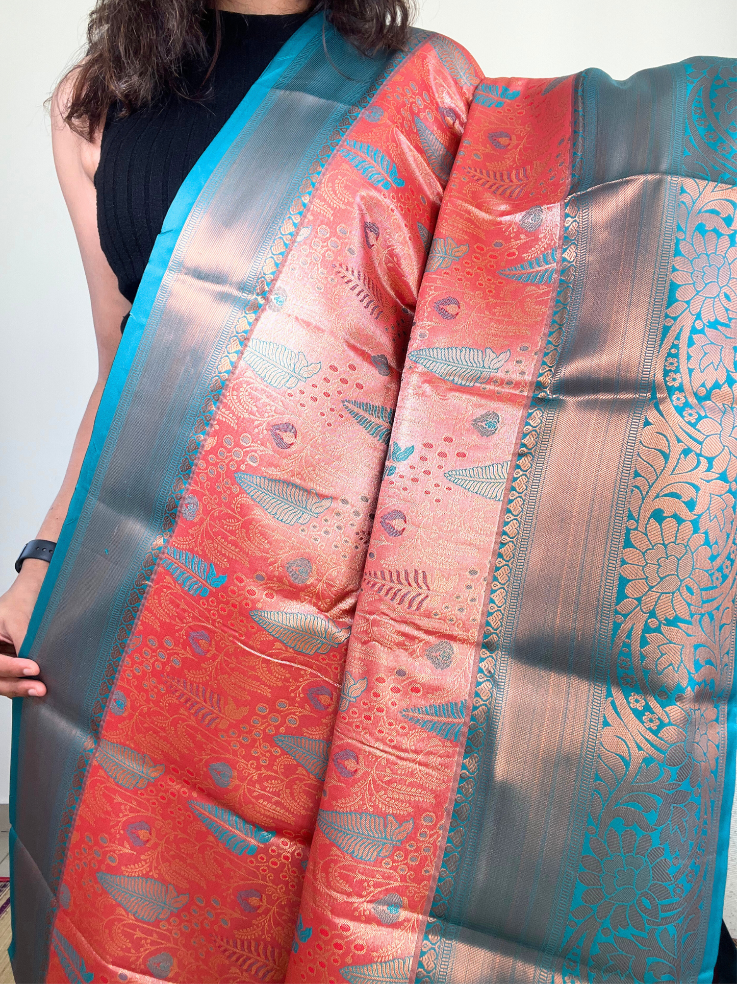 Orange and Blue - Tissue Saree
