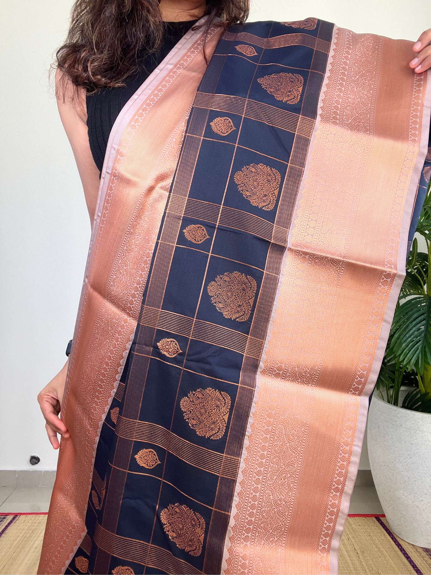 Dark Blue With Copper Zari - Kanchipuram Silk Saree