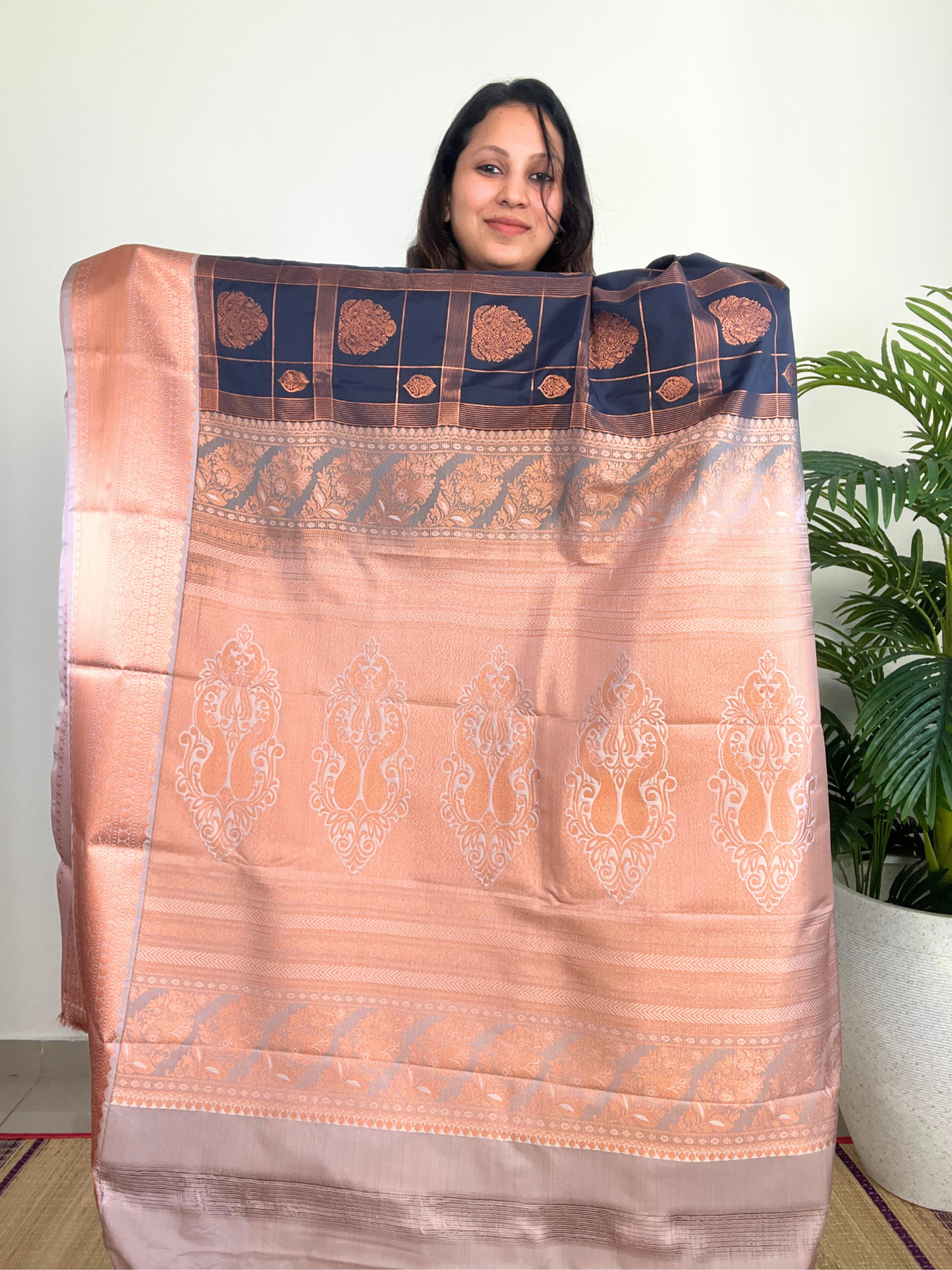 Dark Blue With Copper Zari - Kanchipuram Silk Saree