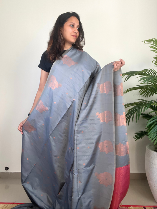 Grey and Pink - Soft Silk Saree