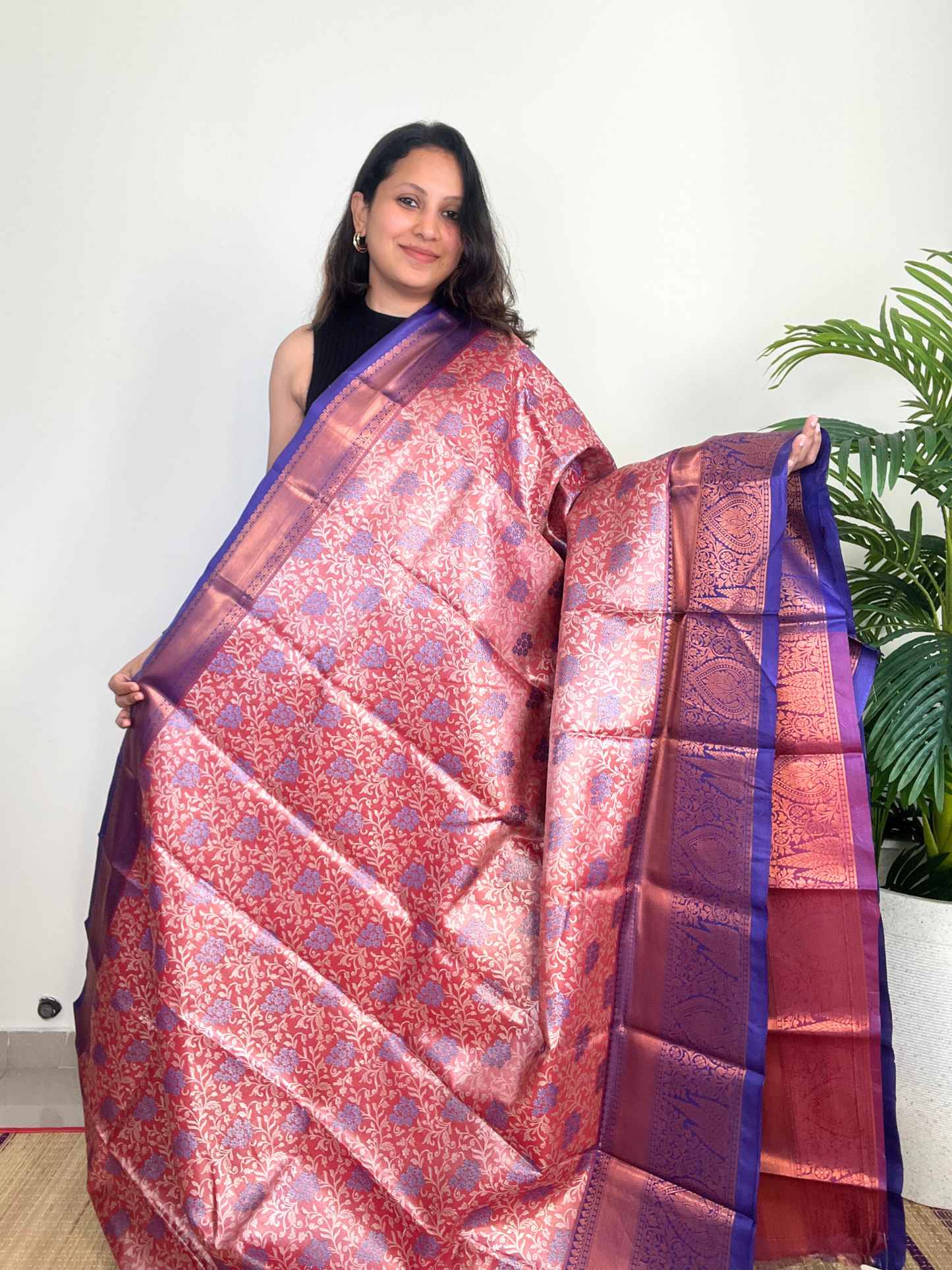 Orange and Purple - Tissue Saree