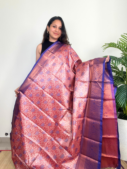 Orange and Purple - Tissue Saree