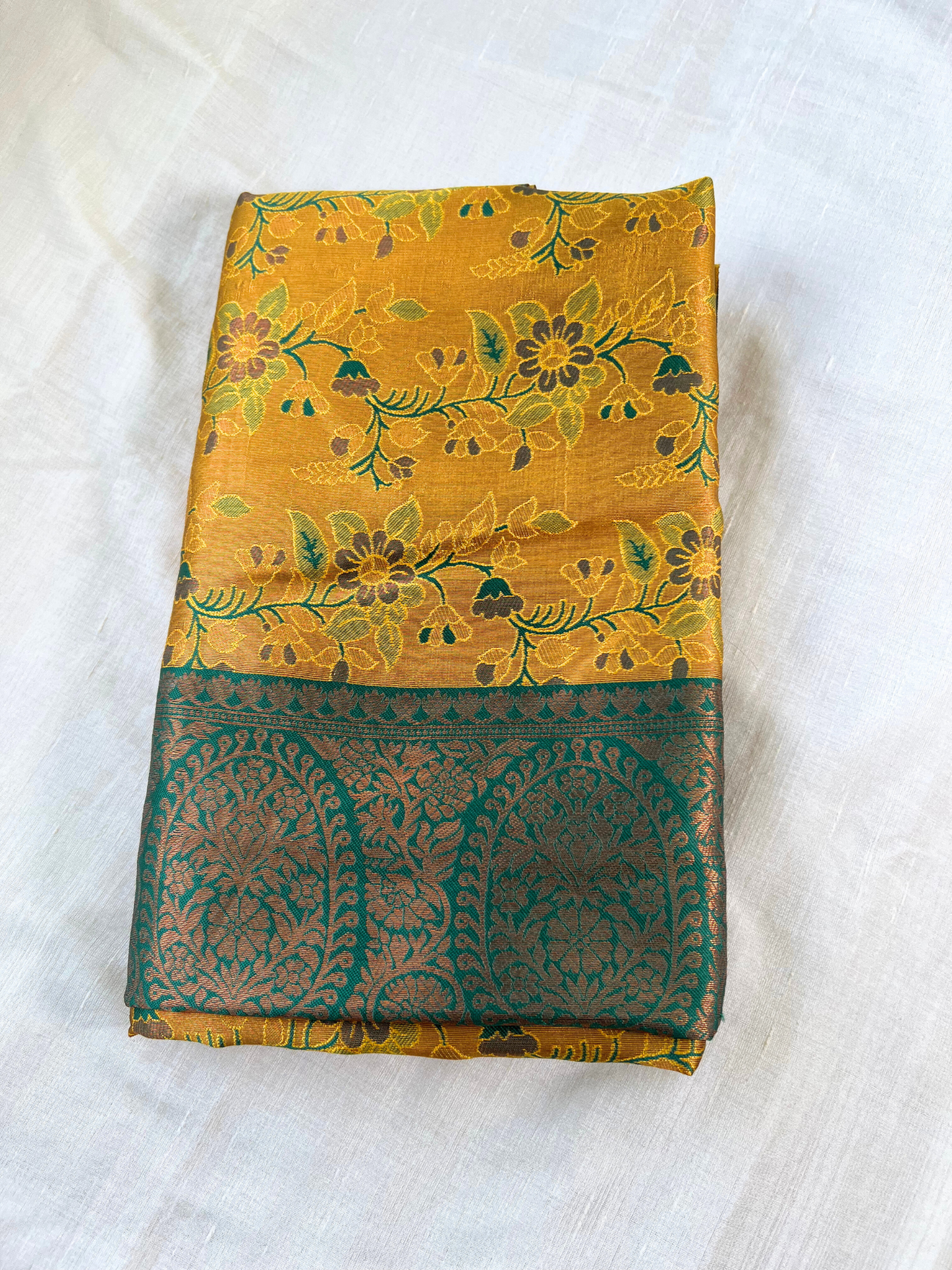 Yellow and Green - Floral Saree