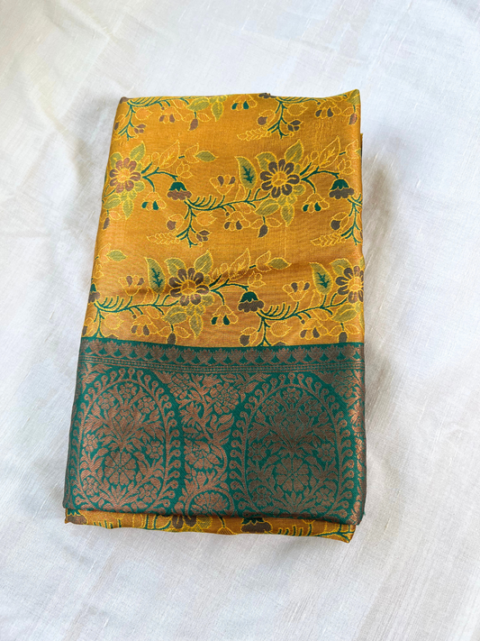 Yellow and Green - Floral Saree