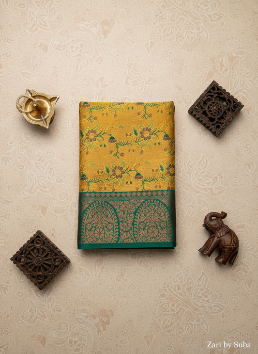 Yellow and Green - Floral Saree