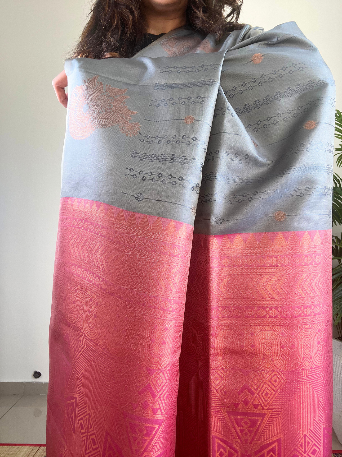 Grey and Pink - Soft Silk Saree
