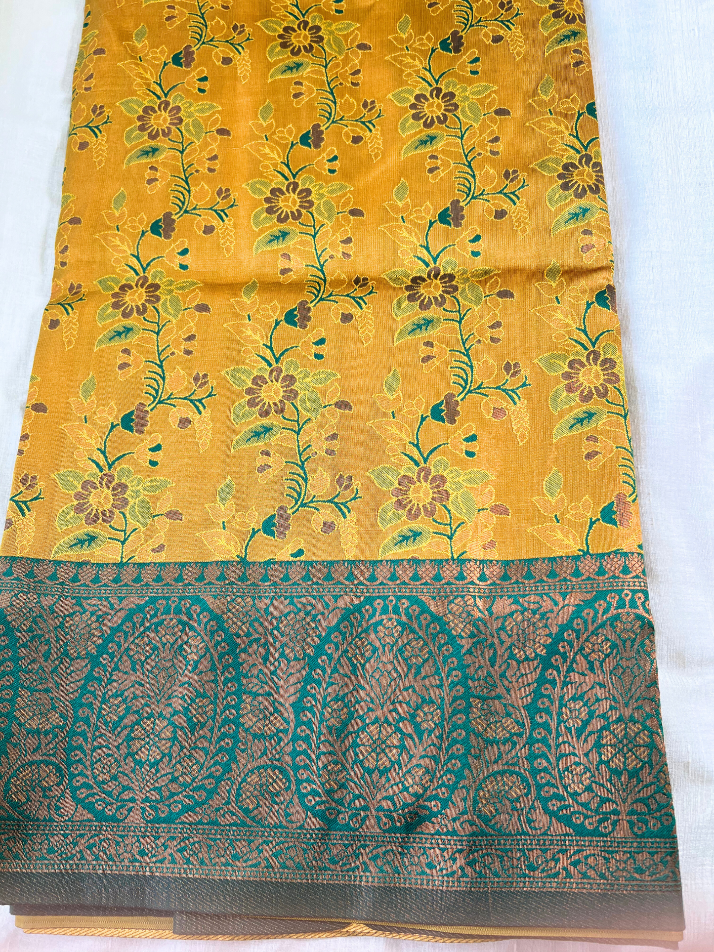 Yellow and Green - Floral Saree