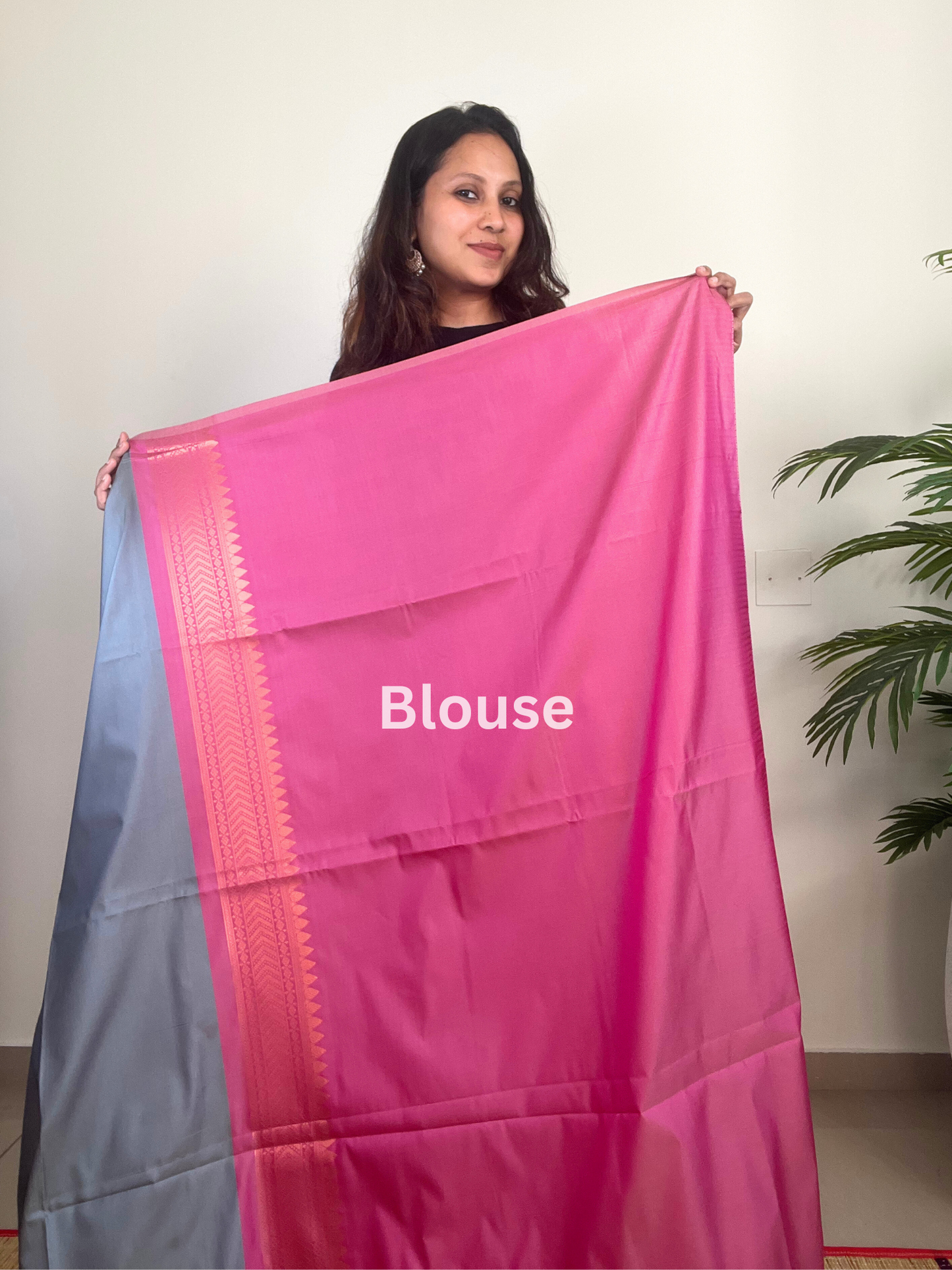 Grey and Pink - Soft Silk Saree