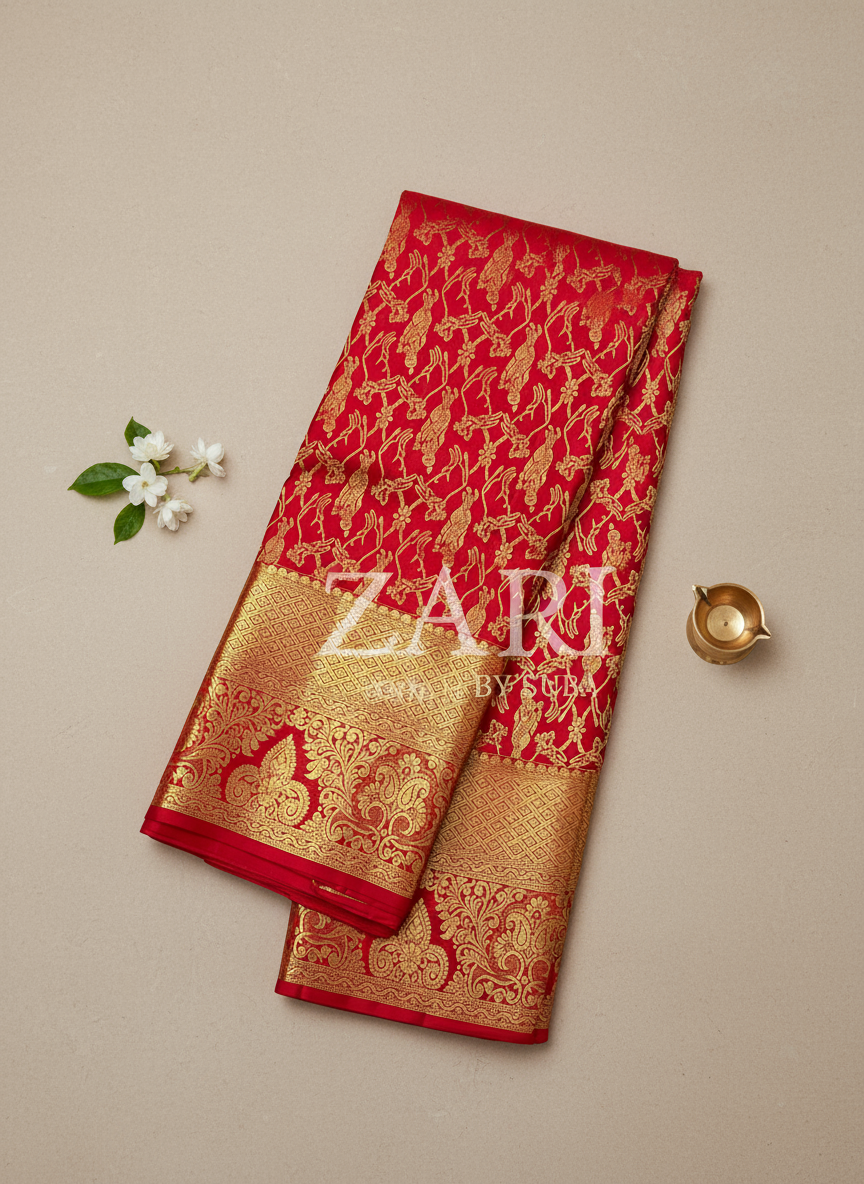 DIVINE CRIMSON - Pure Kanchipuram Silk Saree
