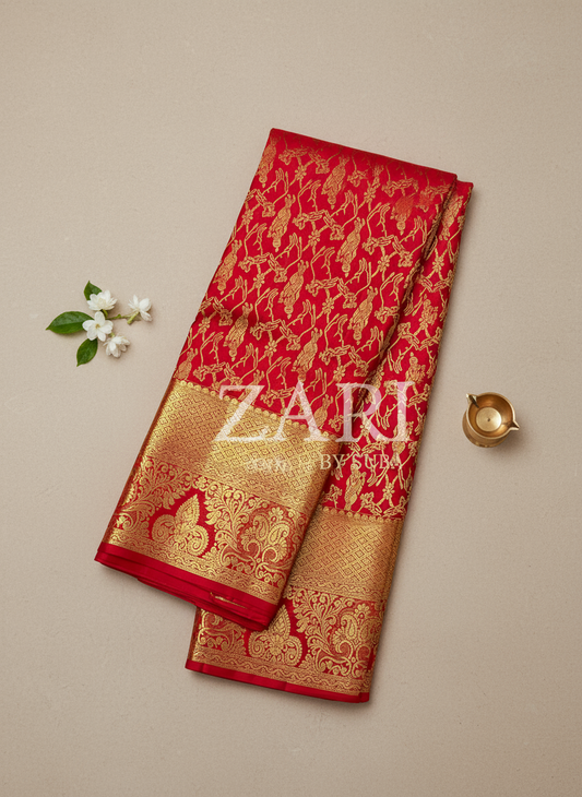 DIVINE CRIMSON - Pure Kanchipuram Silk Saree